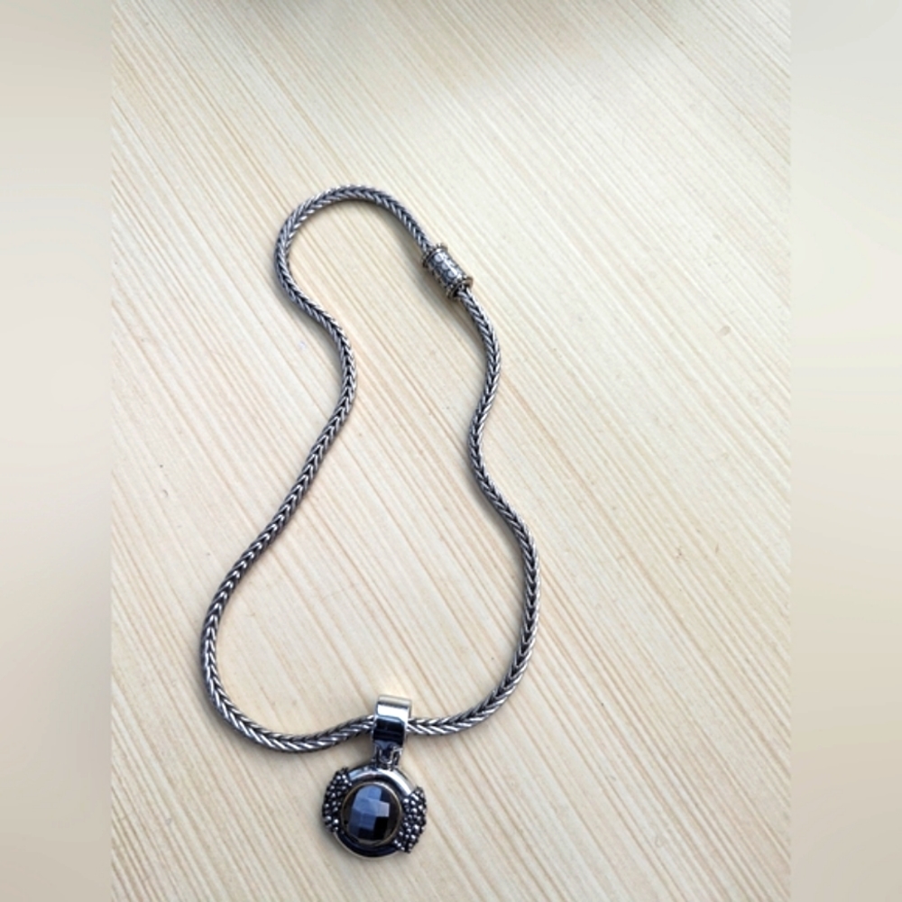 NWOT Silver Rope Necklace with Multifaceted Crystal Pendant